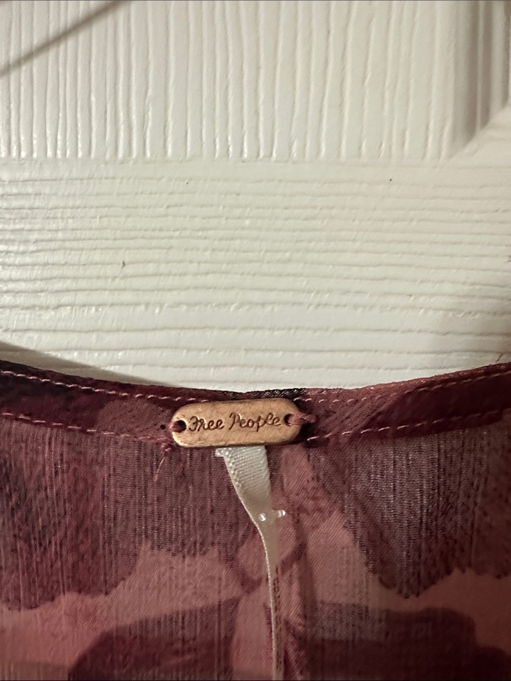 Free People Rose Burgundy Floral Sheer Ruffle Blouse - Picture 3 of 8